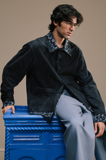 Meeran Hand Embroidered Suede Overshirt
